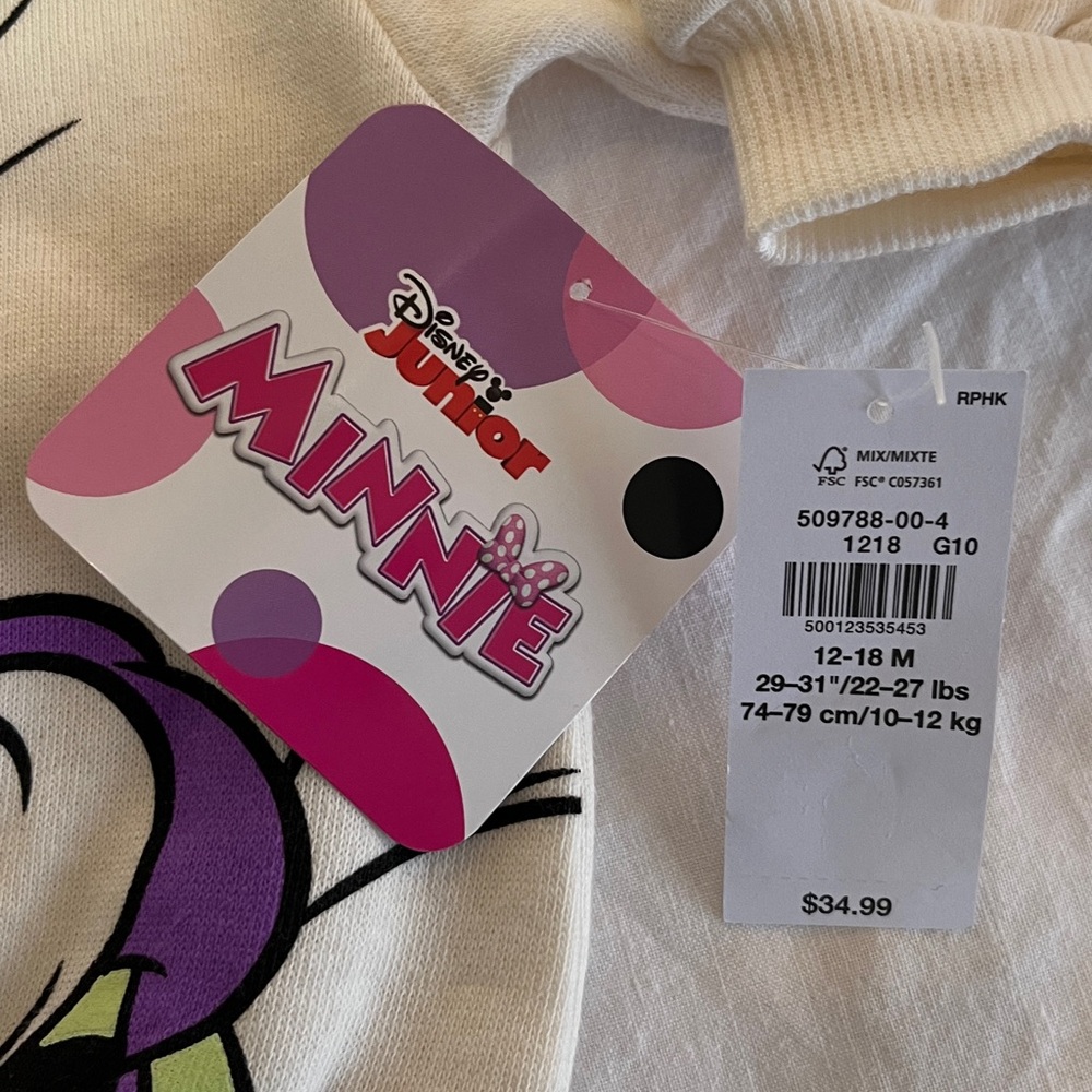 NWT 12-18M Disney Minnie Mouse Cream Sweatshirt for Kids - Picture 4 of 4